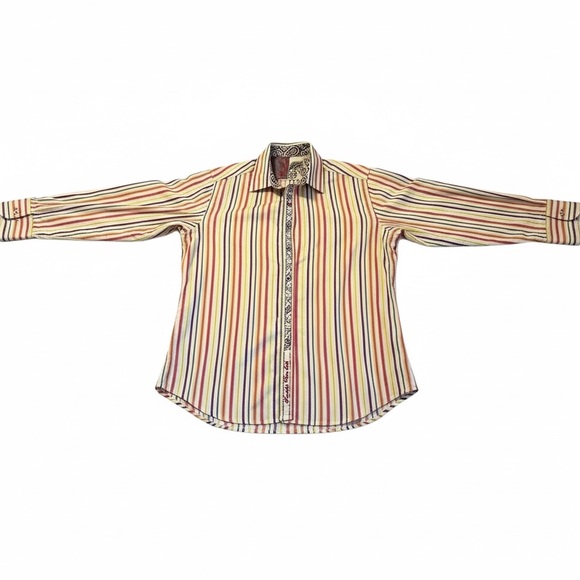 Robert Graham 2XL Multicolor Stripe Button Down Shirt Paisley Trim - Picture 2 of 12